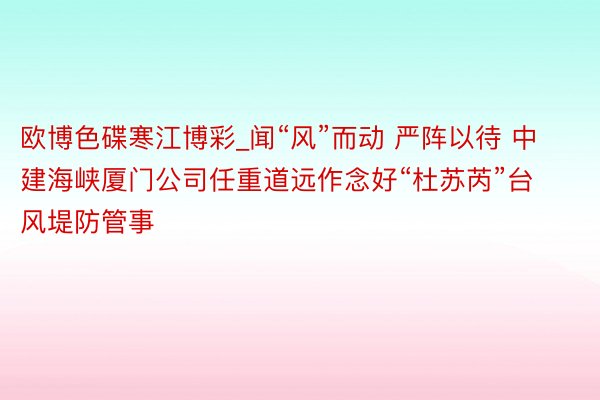 欧博色碟寒江博彩_闻“风”而动 严阵以待 中建海峡厦门公司任重道远作念好“杜苏芮”台风堤防管事